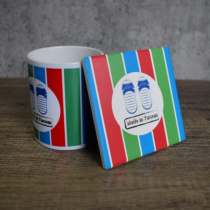 【桐鹿】茄芷风格 马克杯+杯垫组_蓝白拖 - 咖啡杯/马克杯 - 瓷 红色