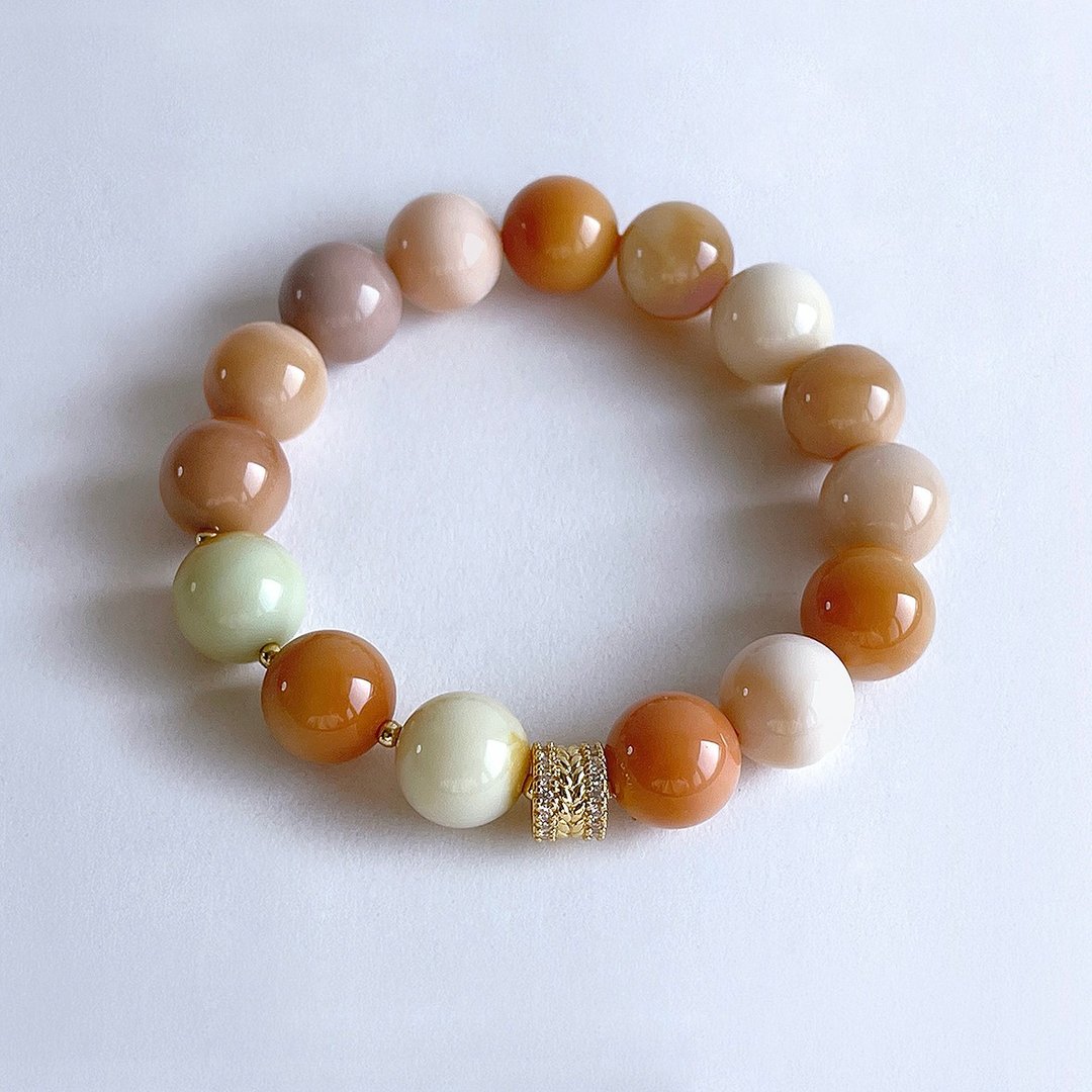 宝石系 天然矿石 彩缅黄 12 mm 手链 - 手链/手环 - 宝石 橘色