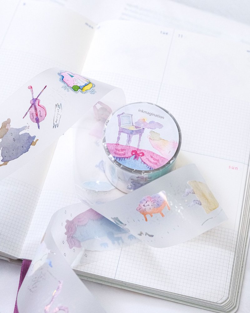 墨墨想像 - Foil PET纸胶带 带离型纸 | 水彩女孩 3.5cm x 5M - 纸胶带 - 纸 蓝色