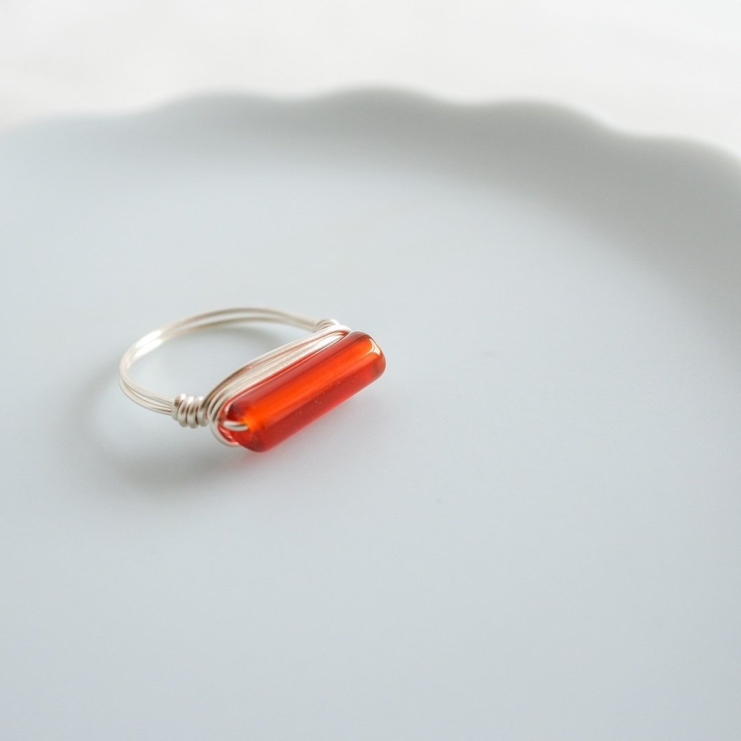 Red Agate– Small Grain – Silver Ring – Natural Stone Ring - 戒指 - 其他金属 红色