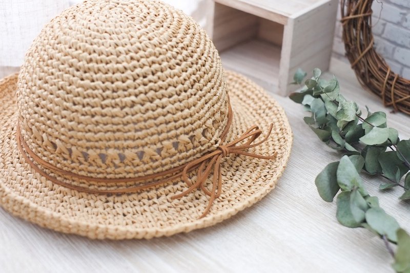 【台北钩针编织】拉菲草卷边帽 夏日草帽自己做 - 编织/羊毛毡/布艺 - 其他材质 