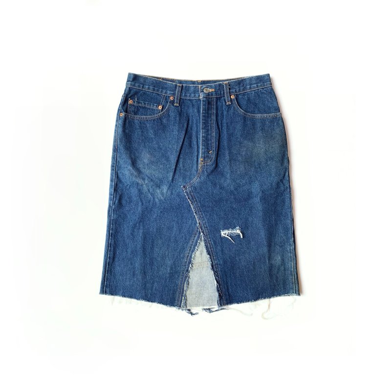 古着Levis 505改制拼接丹宁裙 - 裙子 - 棉．麻 蓝色