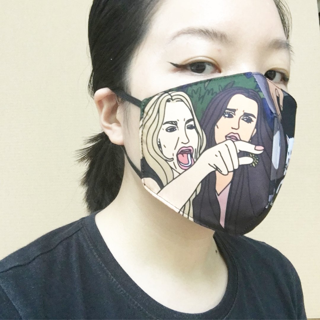 Meme angry woman yelling at cat meme mask -  meme face mask, funny cat - 口罩 - 聚酯纤维 