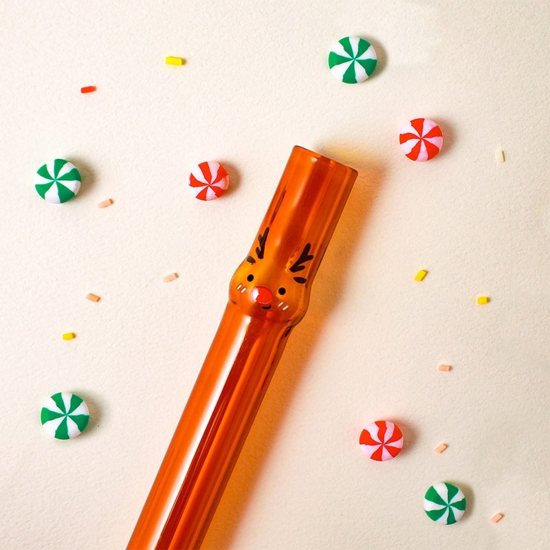 麋鹿造型玻璃吸管 - 环保吸管 - 玻璃 橘色