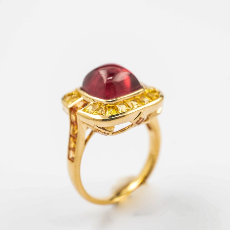 【糖色猫眼-代表作系列】CJ Design 18K金镶嵌猫眼碧玺戒指 孤品 - 戒指 - 宝石 