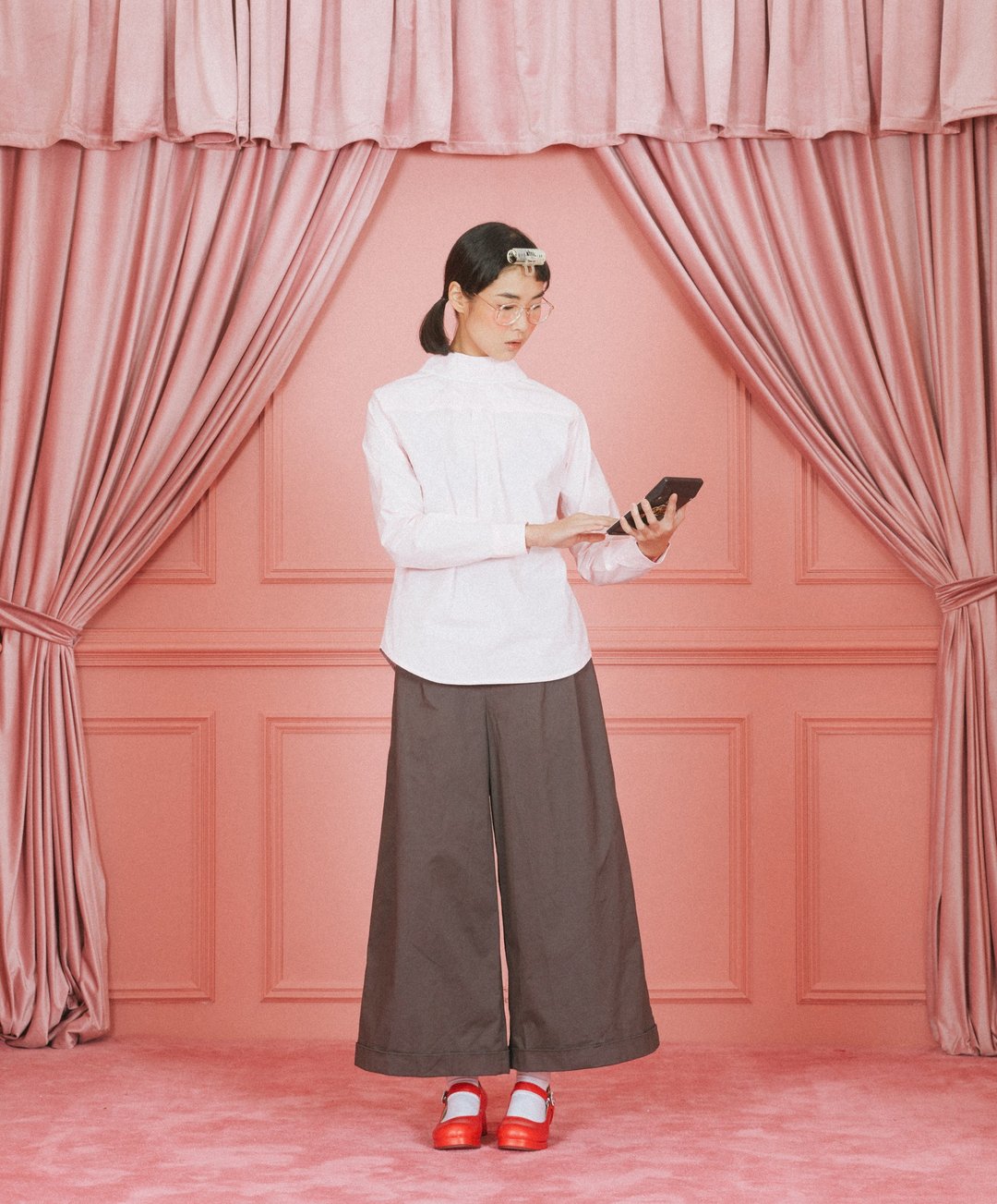 侧搭扣阔腿背带裤 (上衣可拆除) - 背带裤/连体裤 - 棉 灰色