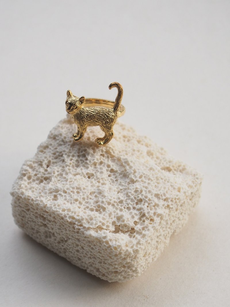 站立猫戒指，925纯银，猫咪戒指，银戒指。 - 戒指 - 其他材质 金色