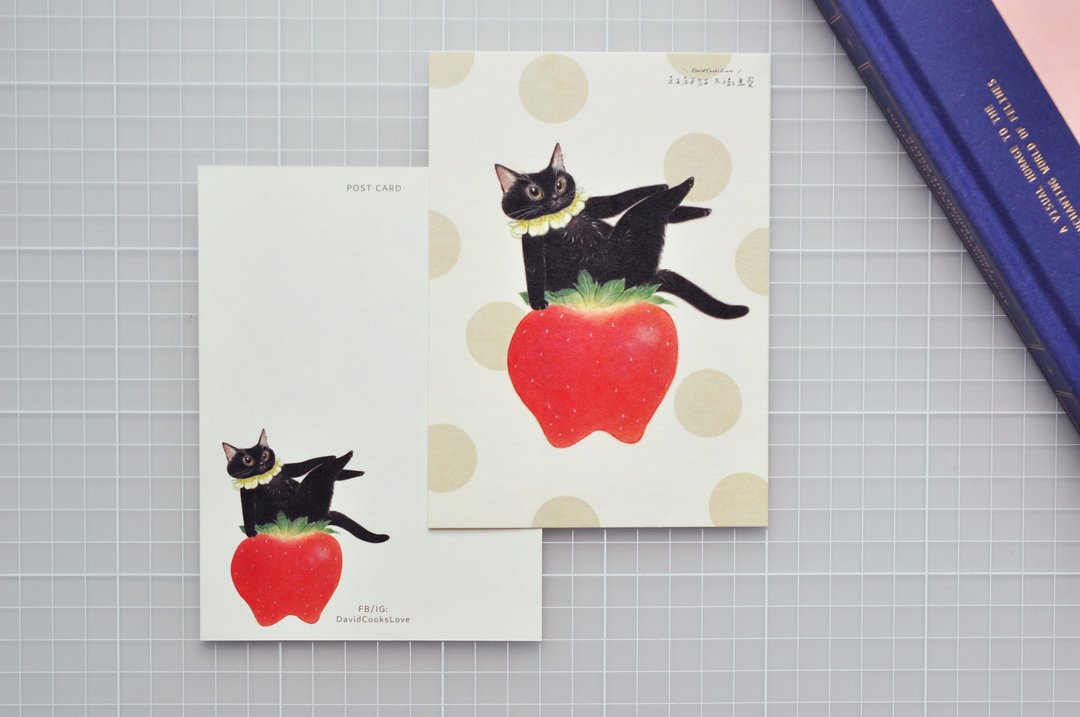 猫咪插画明信片-性感小草莓 - 卡片/明信片 - 纸 绿色