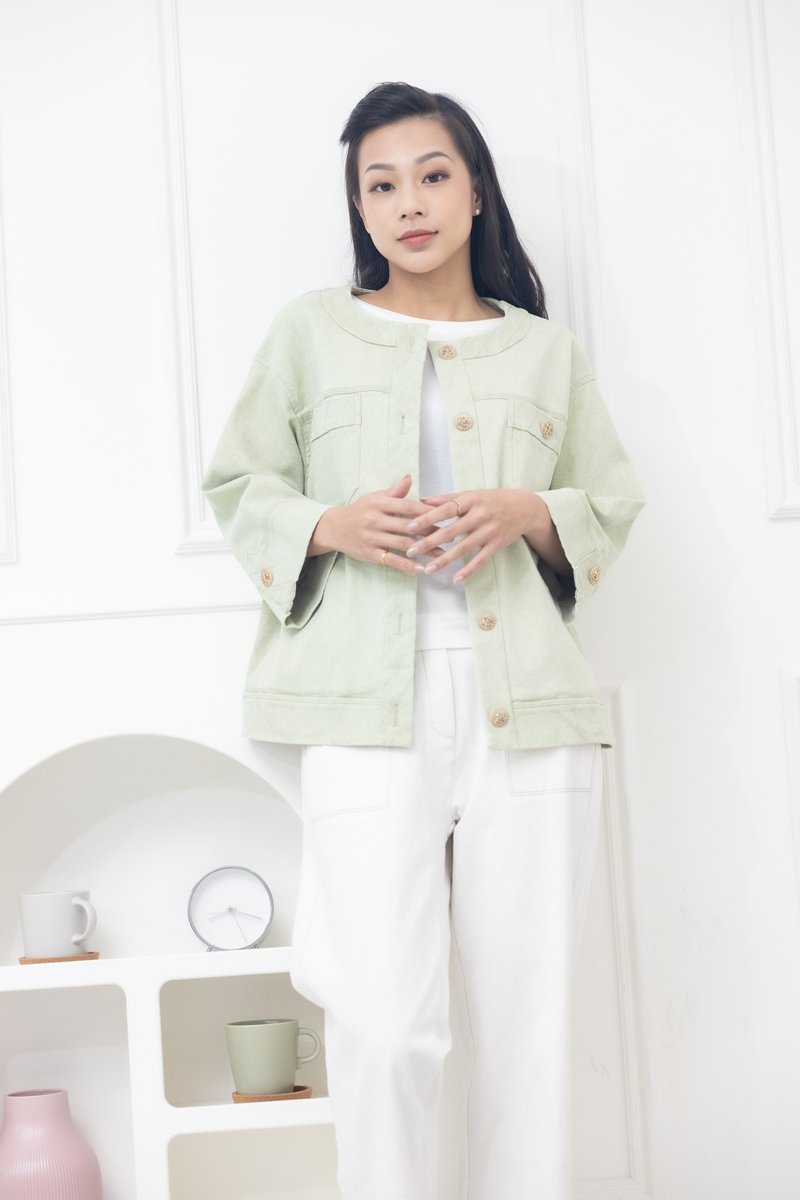 大钮扣胸两侧口袋外套 苹果绿色 - 女装西装外套/风衣 - 其他材质 绿色