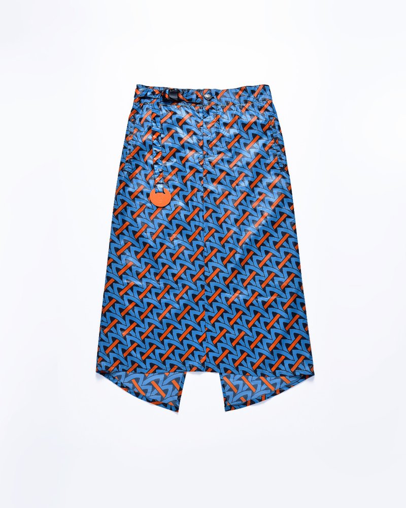 AM图腾印花半身裙 蓝 - 裙子 - 聚酯纤维 蓝色