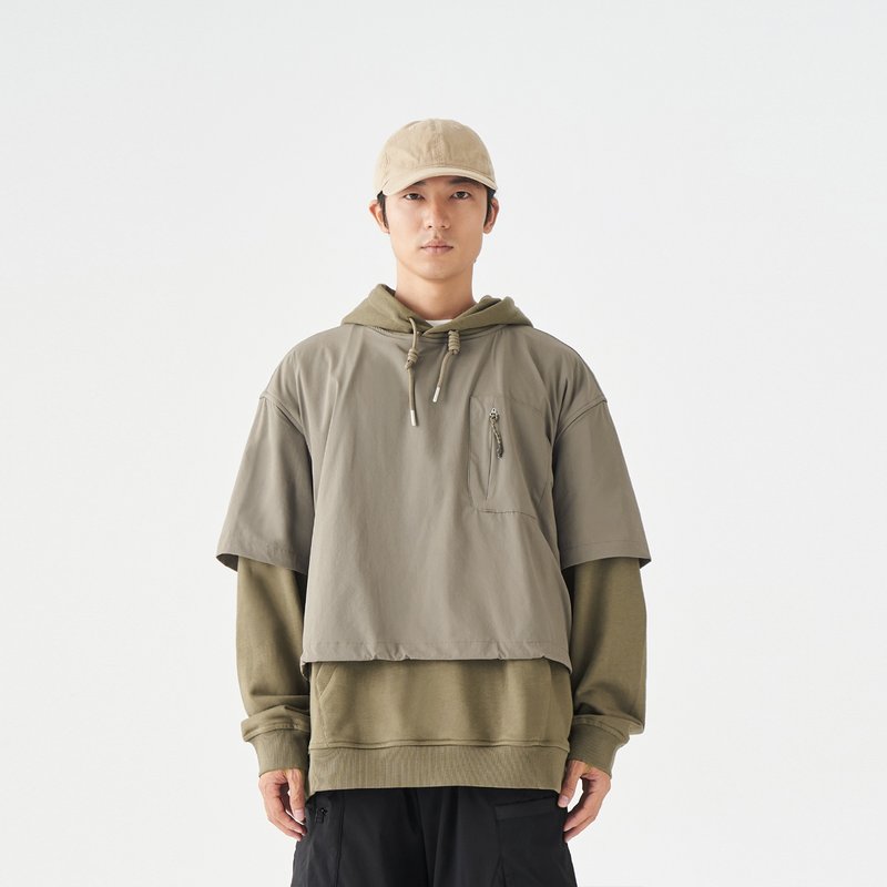 TopBasics 假两件连帽卫衣 - 中性连帽卫衣/T 恤 - 棉．麻 绿色