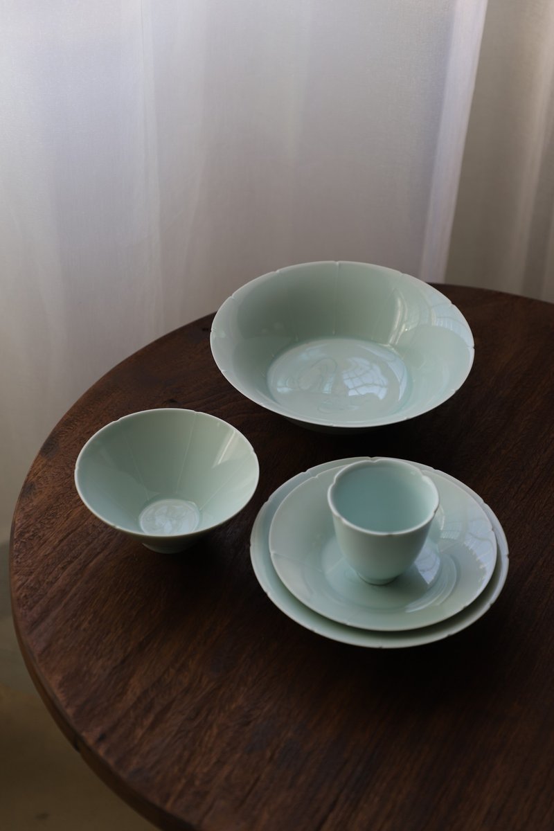 葵口窩盤  湖田影青釉 古風祥雲花紋 轻薄陶瓷餐具 - 碗 - 瓷 