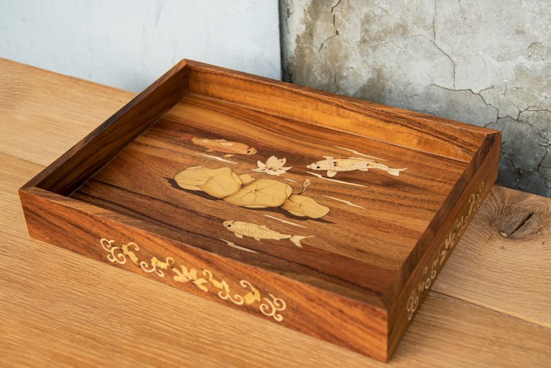 镶花工艺托盘-莲年有余富锦万代-相思木 - 托盘/砧板 - 木头 
