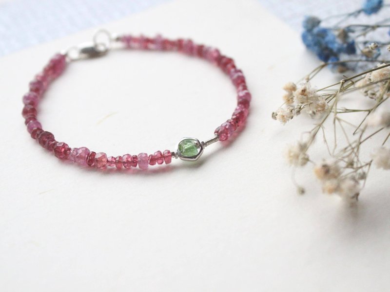 Journal 红色星环 / 天然红尖晶石mix绿碧玺、纯银手链 - 手链/手环 - 宝石 