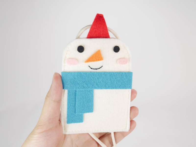 可爱风双层卡片套-蓝围巾雪人_岁末惊喜 - 证件套/卡套 - 聚酯纤维 白色