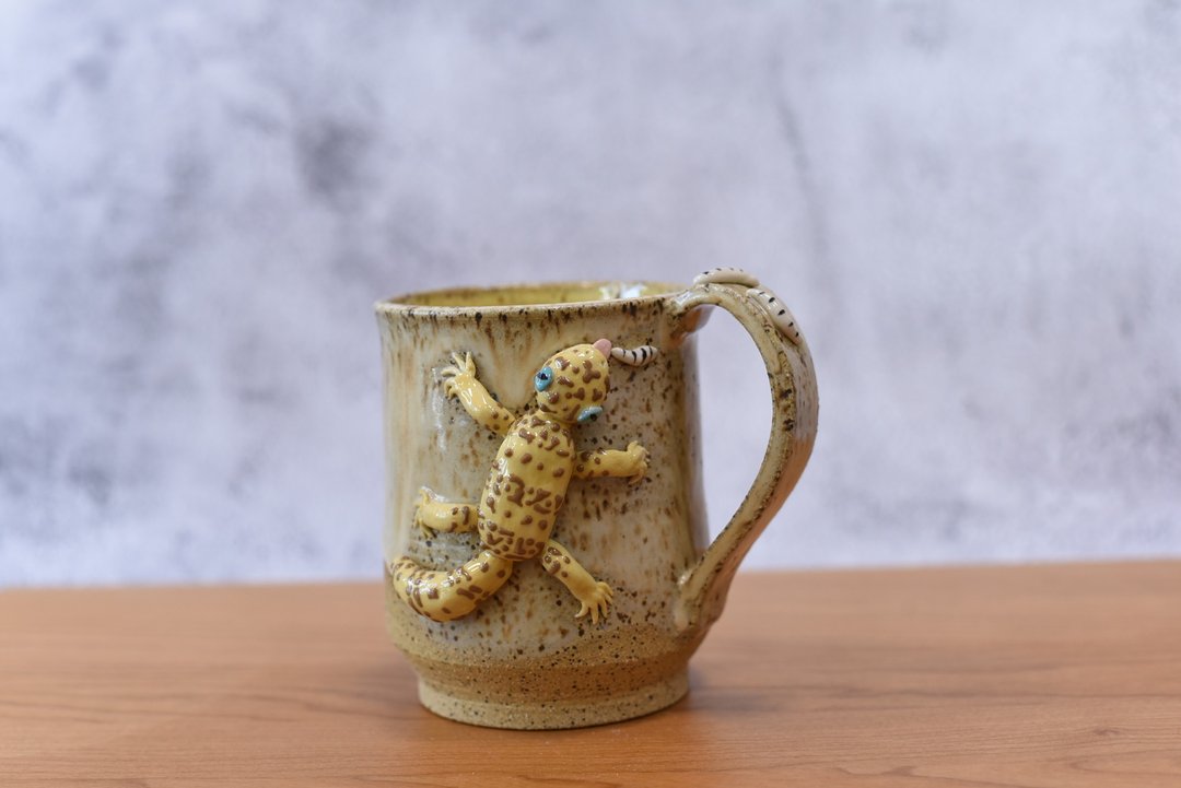 豹纹守宫340cc大容量奶茶色撞色陶杯 - 其他杯子 - 陶 