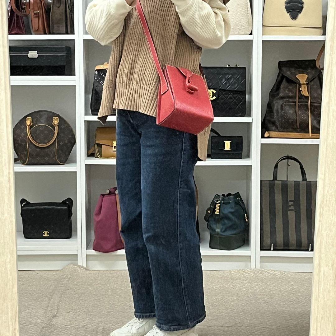 LOEWE 压印 Logo 皮革肩背包 红色 - 01498 - 侧背包/斜挎包 - 真皮 红色