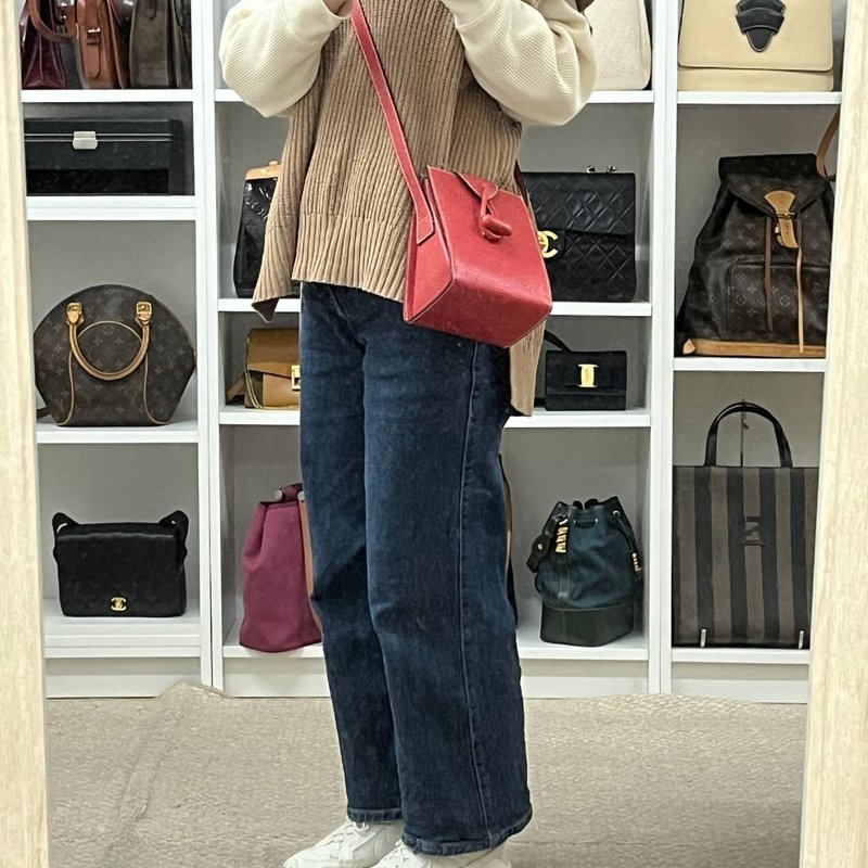 LOEWE 压印 Logo 皮革肩背包 红色 - 01498 - 侧背包/斜挎包 - 真皮 红色