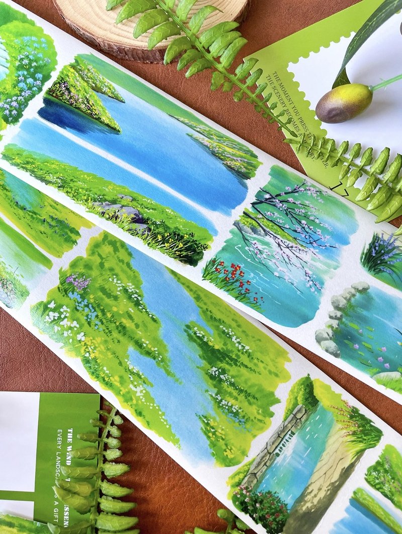 流景映渊 小河流水 池畔小山 水彩風景 PET 和紙膠帶 - 纸胶带 - 其他材质 多色