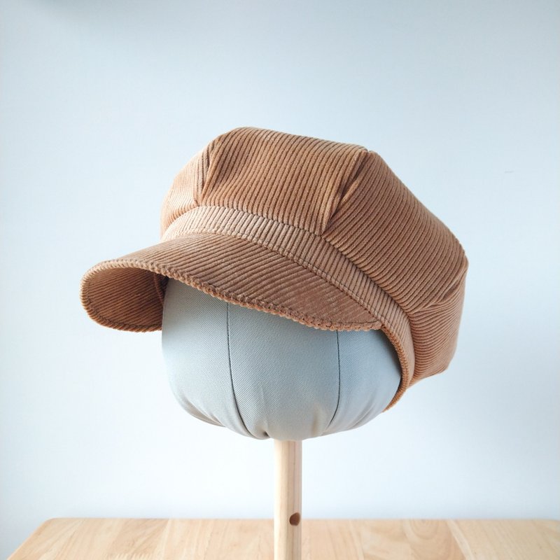 【时尚回廊】粗条灯芯绒报童帽-奶茶棕 - 帽子 - 棉．麻 咖啡色