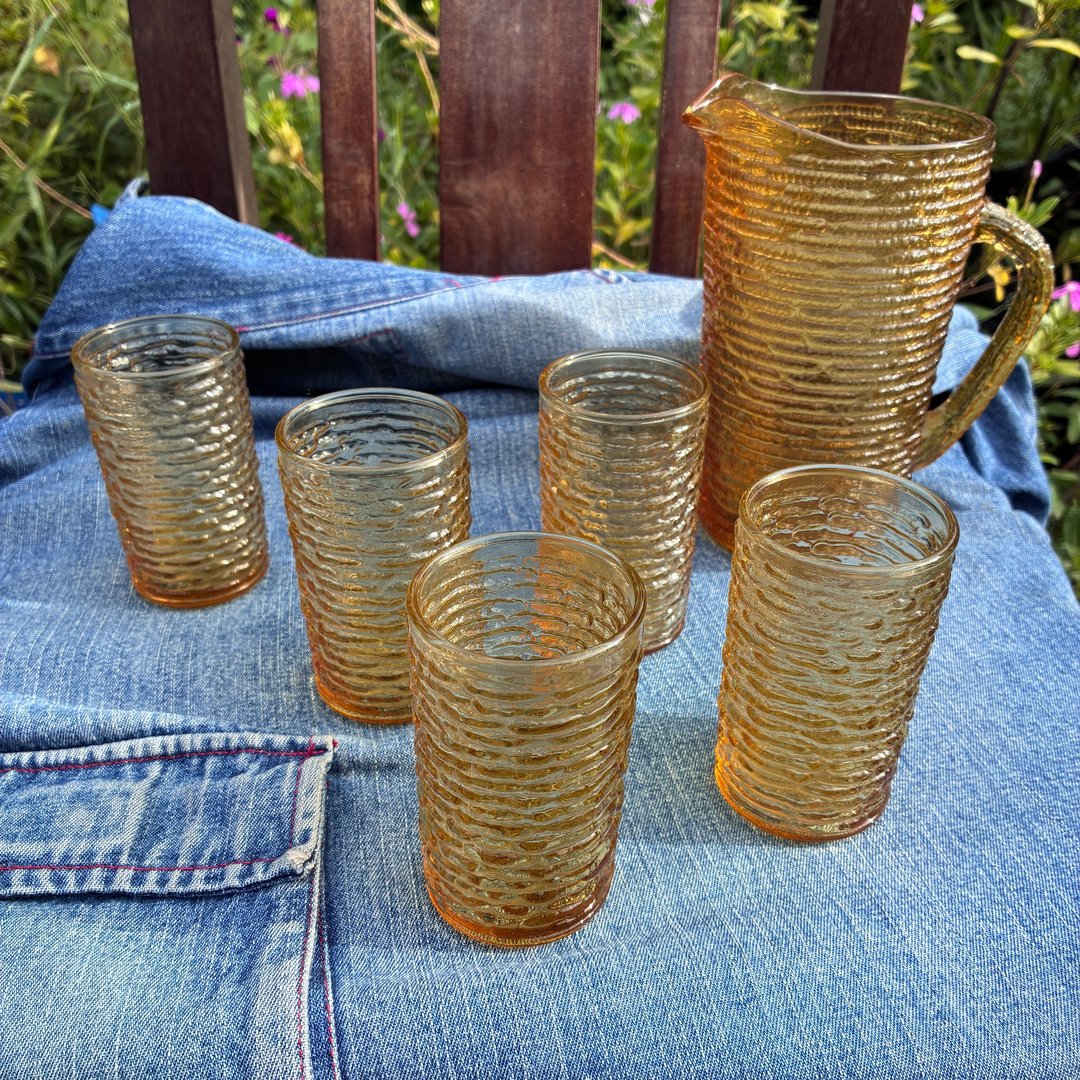 1950年代 法国蓝色压制玻璃冰淇淋杯 - 玻璃杯 - 玻璃 黄色