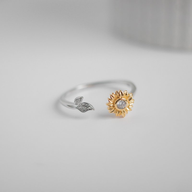 925纯银 太阳花开口戒 向日葵戒指 可调整尺寸 情人节礼盒首选 - 戒指 - 纯银 多色