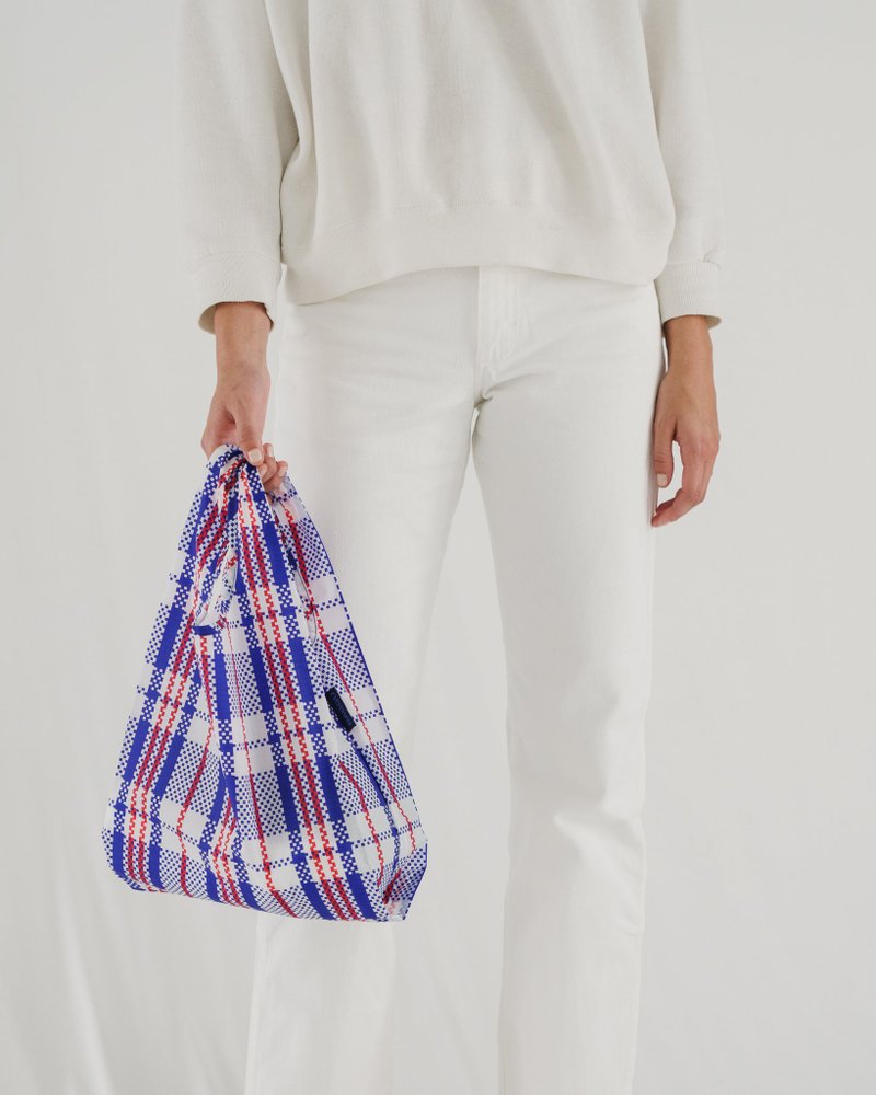 BAGGU环保收纳购物袋- S -市场蓝格纹 - 手提包/手提袋 - 防水材质 蓝色