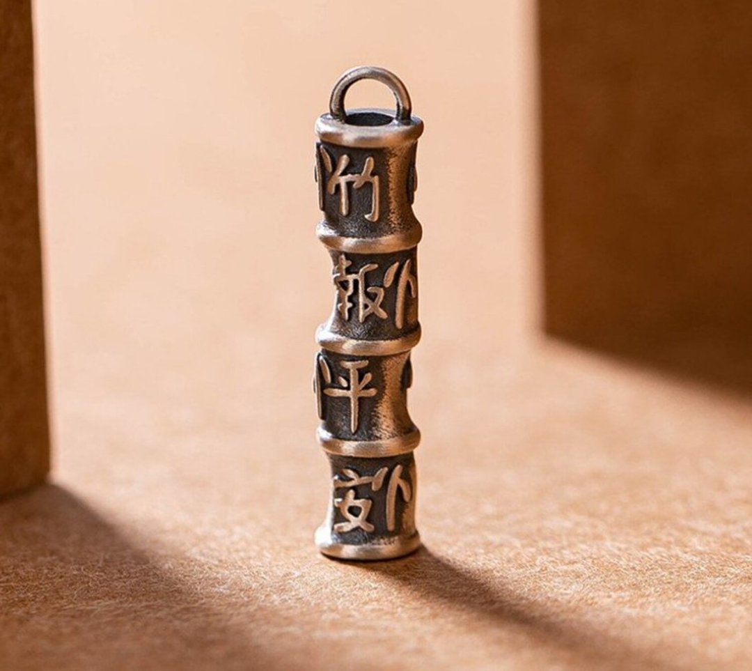 Bamboo Reported Peace Best Wishes Chinese Pendants for Women Thai Silver Bamboo - 长链 - 纯银 银色