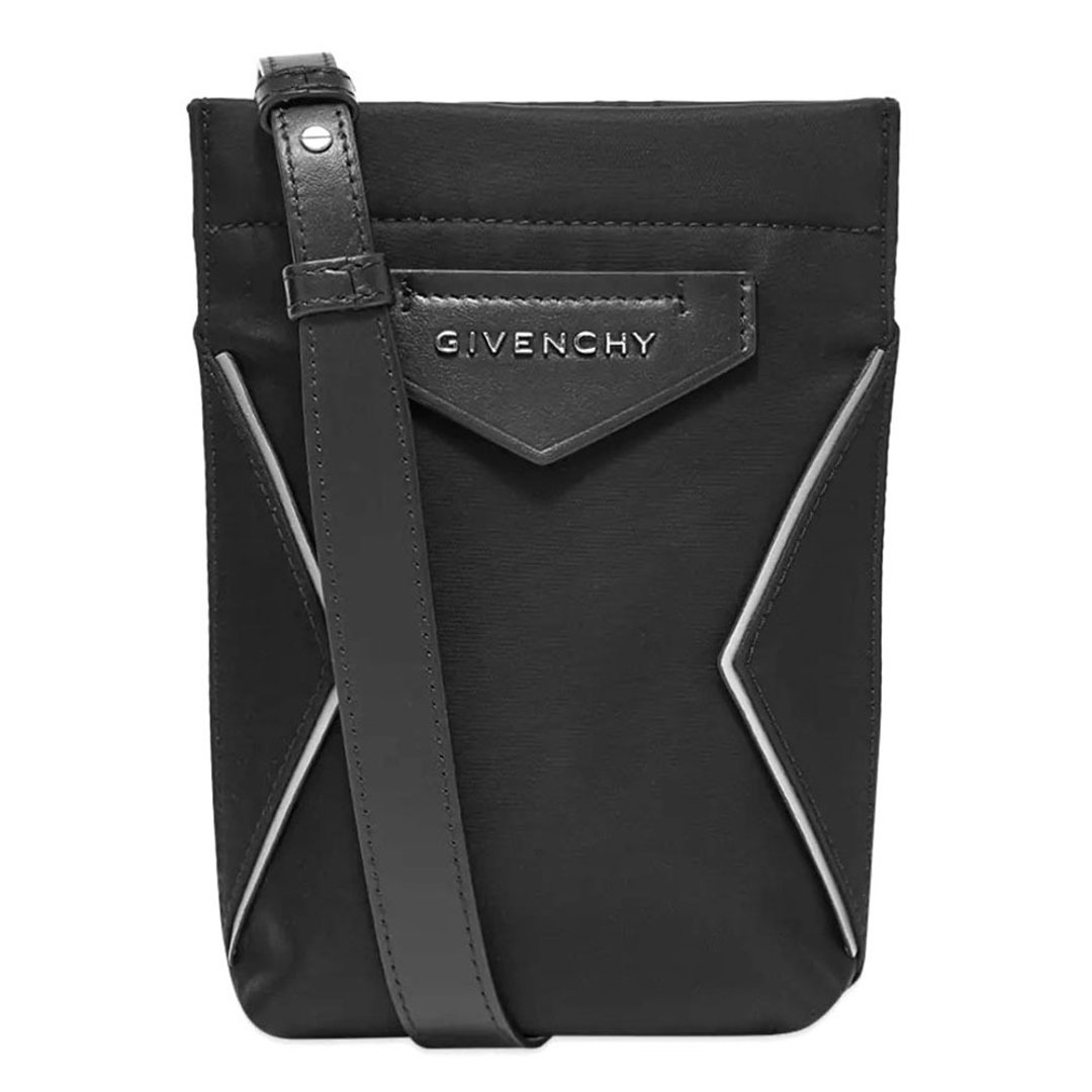 全新 GIVENCHY灰黑色手机电话袋斜孭袋小废包包手袋 法国奢侈名牌 - 侧背包/斜挎包 - 真皮 黑色