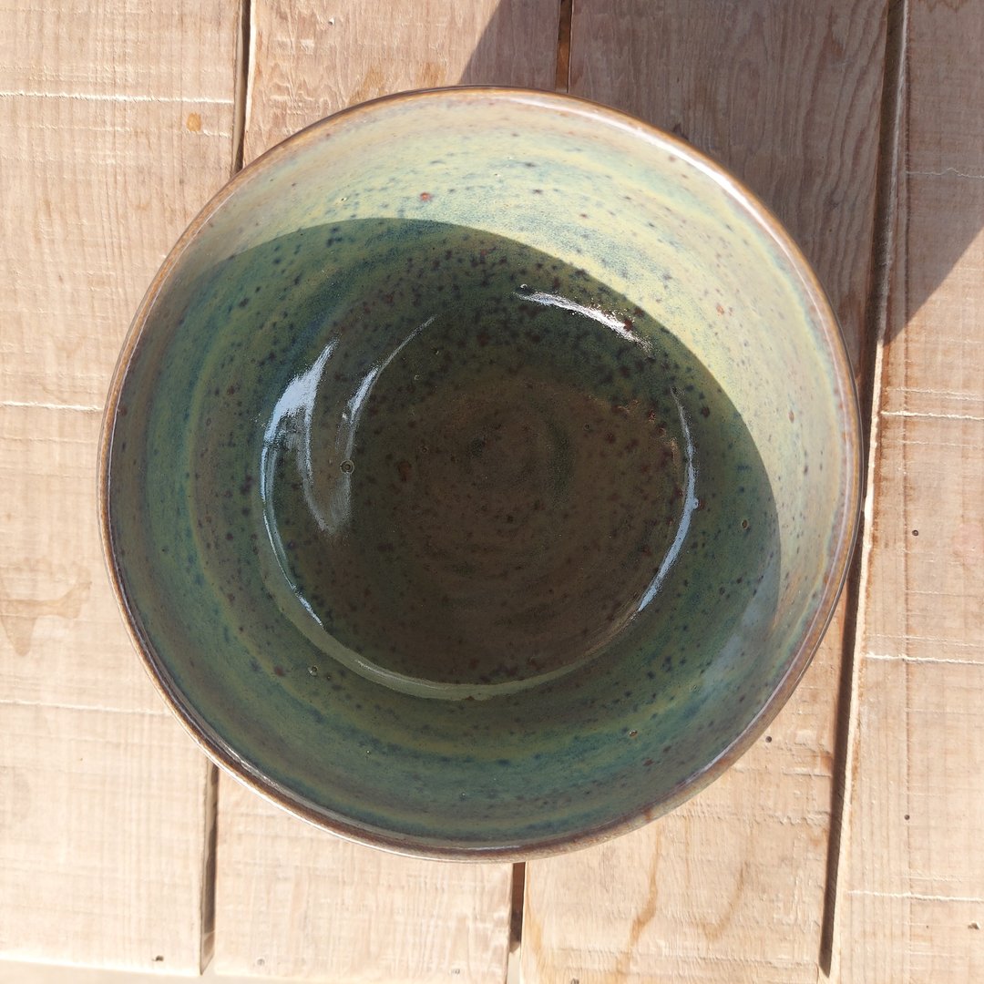 多彩渐层底部雕刻大陶碗 - 碗 - 陶 绿色