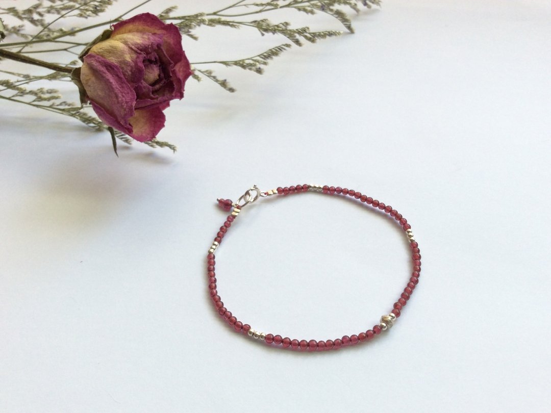Ops Garnet silver bracelet-石榴石/纯银/酒红色/手链 - 手链/手环 - 宝石 红色