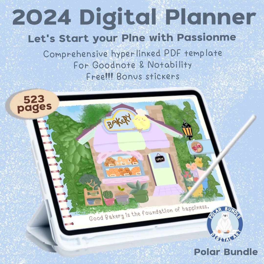POLA 套装：Digital Planner 2024（免费便条纸和许多贴纸） - 其他数码商品 - 其他材质 
