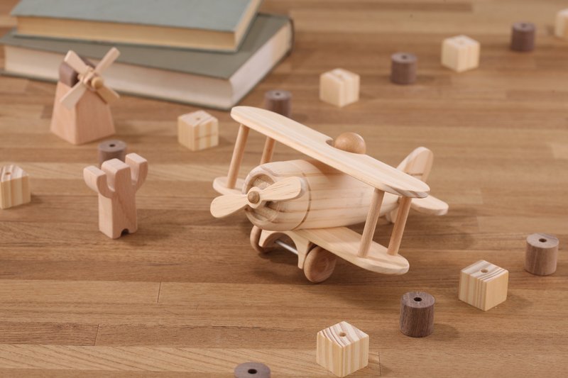 双翼飞机 - 玩具/玩偶 - 木头 咖啡色