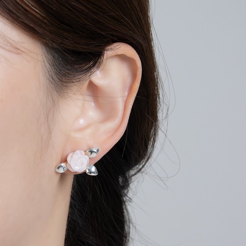 海葵叶玫瑰耳环 (珍珠母贝) - 耳环/耳夹 - 纯银 多色