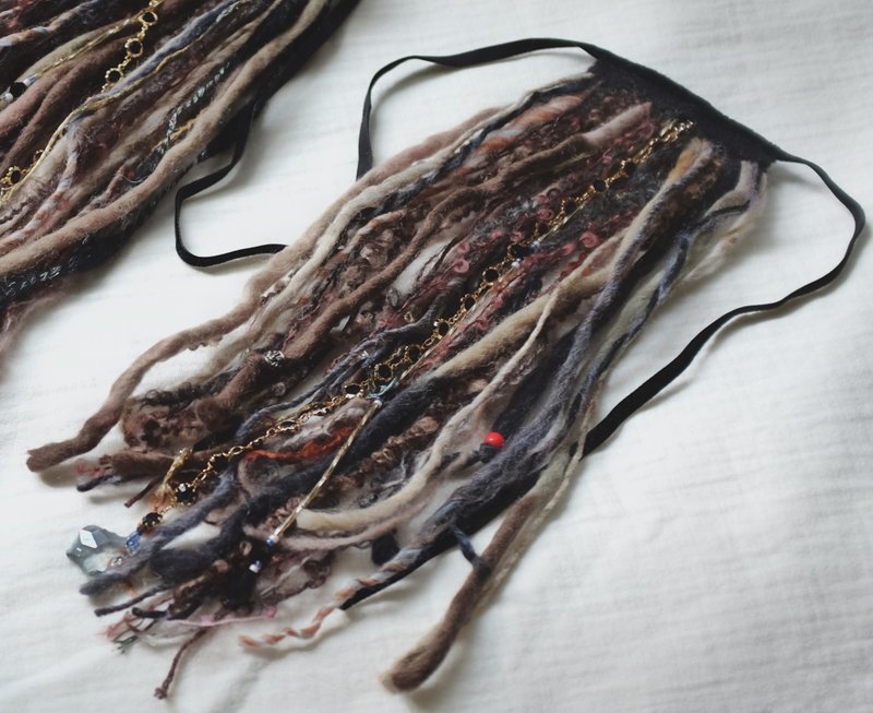 吉普赛辫子假发 / Gypsy Hair Tie / 脏辫, 嘻皮士, 羊毛, 非洲珠 - 发饰 - 羊毛 红色