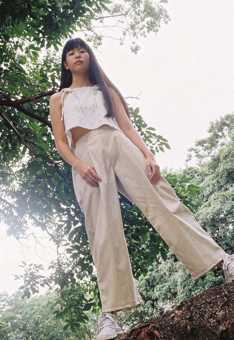 Pleated pants (Cream) Size L-XL - 女装长裤 - 棉．麻 卡其色