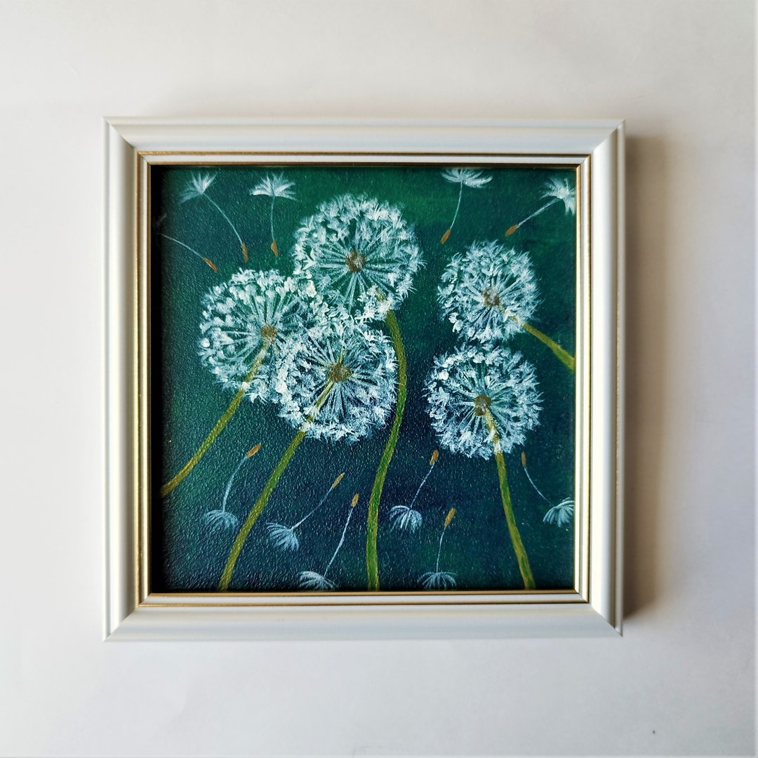 蒲公英是一件艺术品。蒲公英花束原画。蒲公英花墙装饰 - 墙贴/壁贴 - 压克力 蓝色