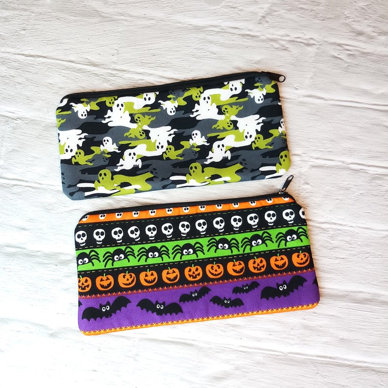 拉链收纳布包  笔袋  化妆袋  手拿包 万圣节 (LSG-008) - 铅笔盒/笔袋 - 棉．麻 蓝色