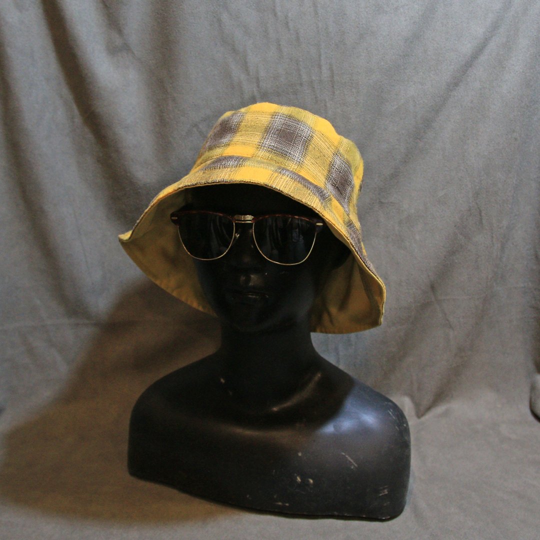 Back to Green::复古帽款 黄黑格纹两面可戴 ht-14//vintage hat - 帽子 - 棉．麻 