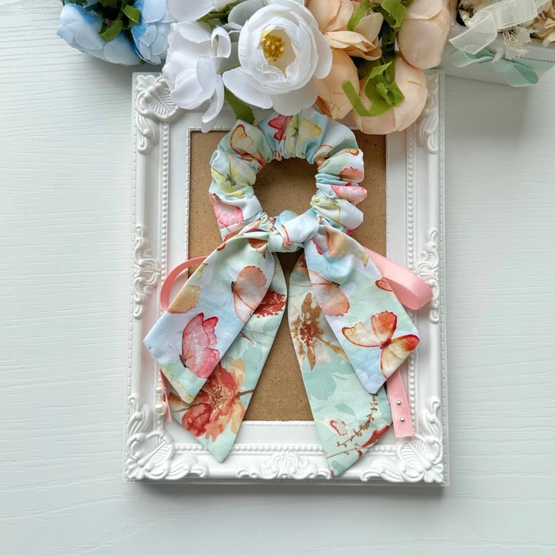 棉布长尾蝴蝶结发圈大肠圈发饰-翩翩蝴蝶 - 发饰 - 其他材质 绿色