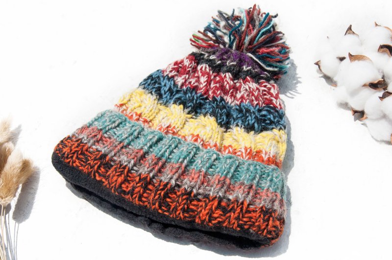 手工编织纯羊毛帽/编织帽/针织毛帽/内刷毛手织毛帽-北欧橘子水果 - 帽子 - 羊毛 多色