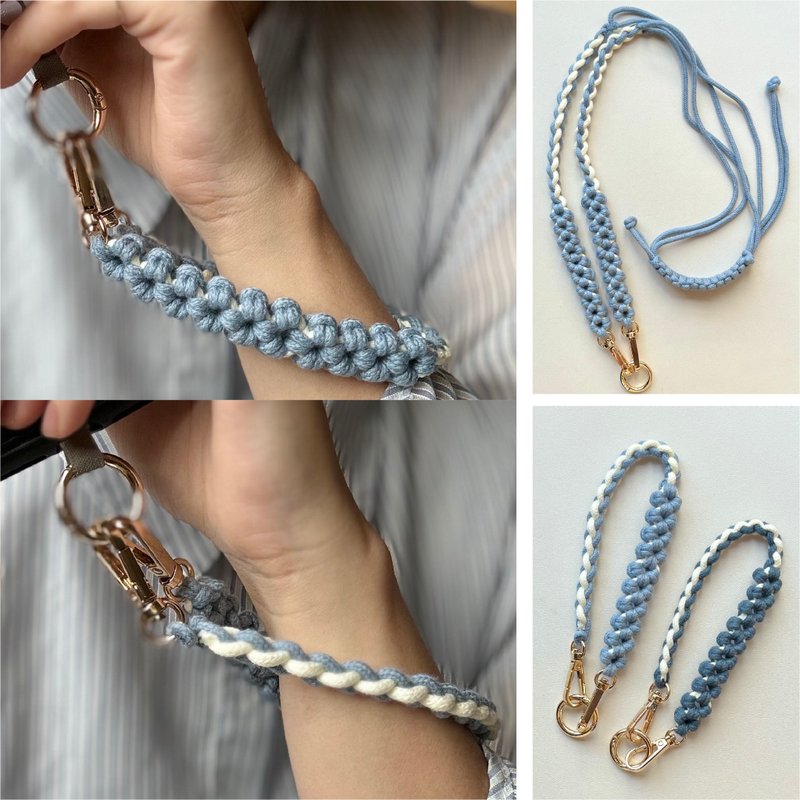 水系 ⋯ 编织空心花 调节式 手机挂绳 手机背带 - 挂绳/吊绳 - 棉．麻 蓝色