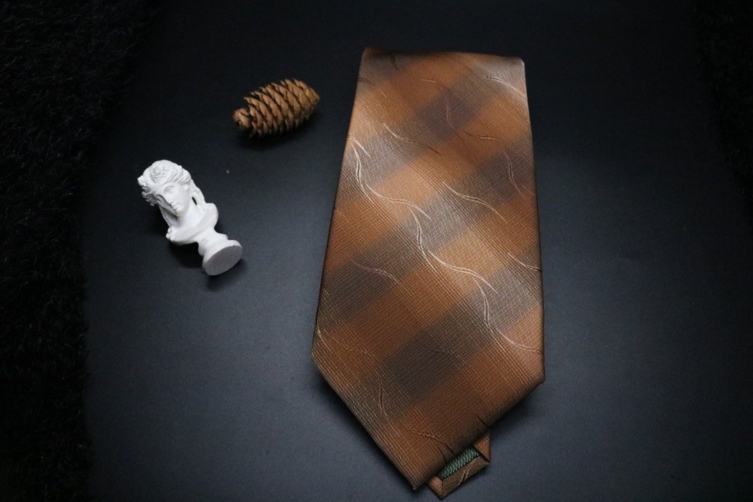 深咖色大条纹真丝领带/绅士成熟魅力necktie - 领带/领带夹 - 丝．绢 咖啡色