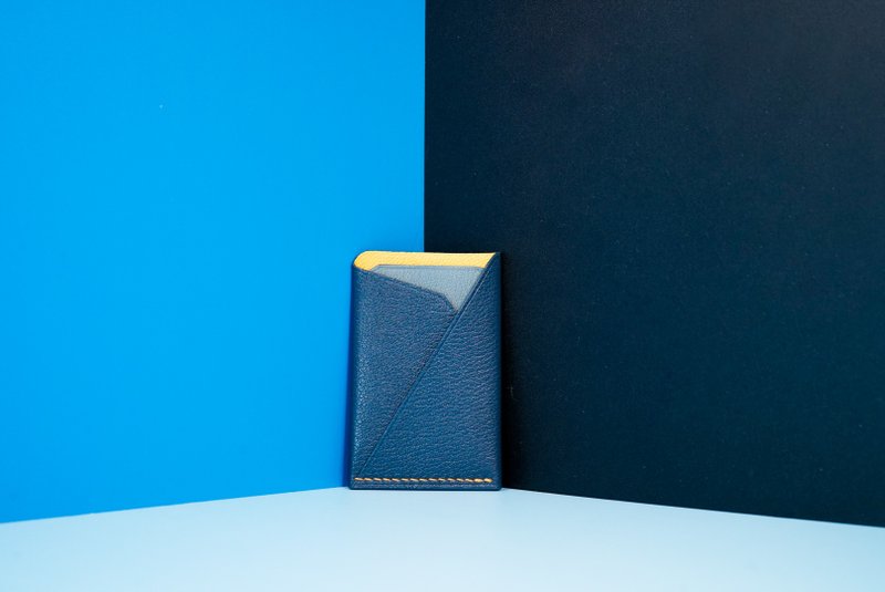 轻便皮革卡片套  简约 手工制作【自由拼色加刻字 可定制】深蓝色 - 名片夹/名片盒 - 真皮 蓝色