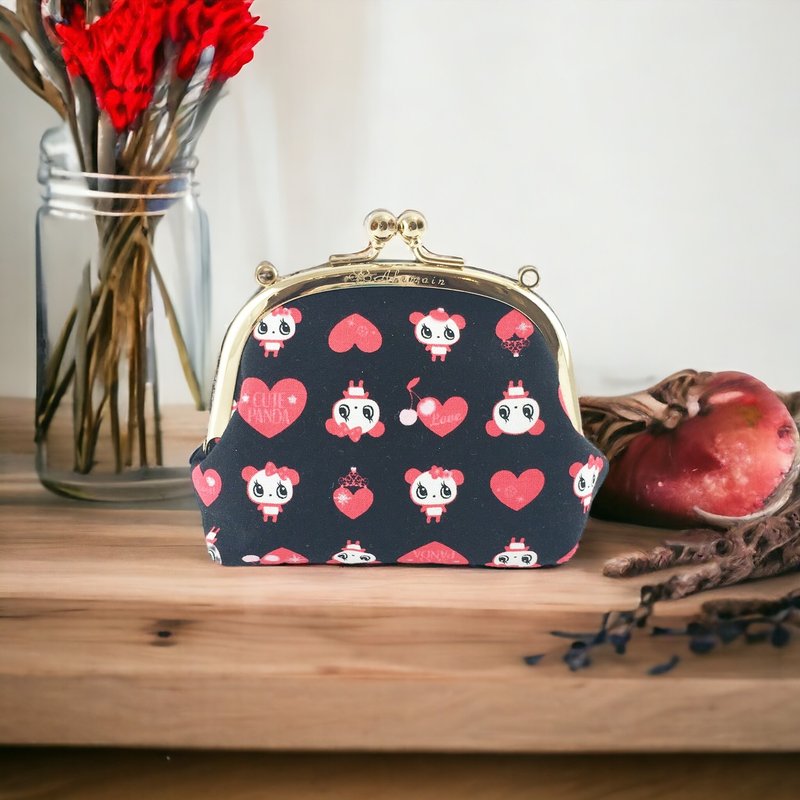 艾拉蔓手工圆框口金小废包-红色甜心熊猫 - 侧背包/斜挎包 - 棉．麻 