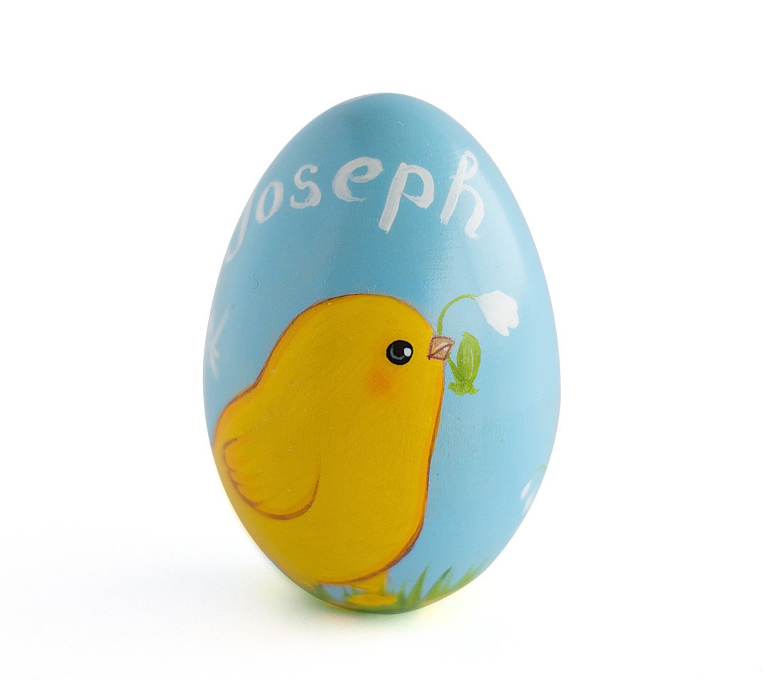 Wooden painted egg cute chick Personalized basket filler Easter children gift - 玩偶/公仔 - 木头 多色