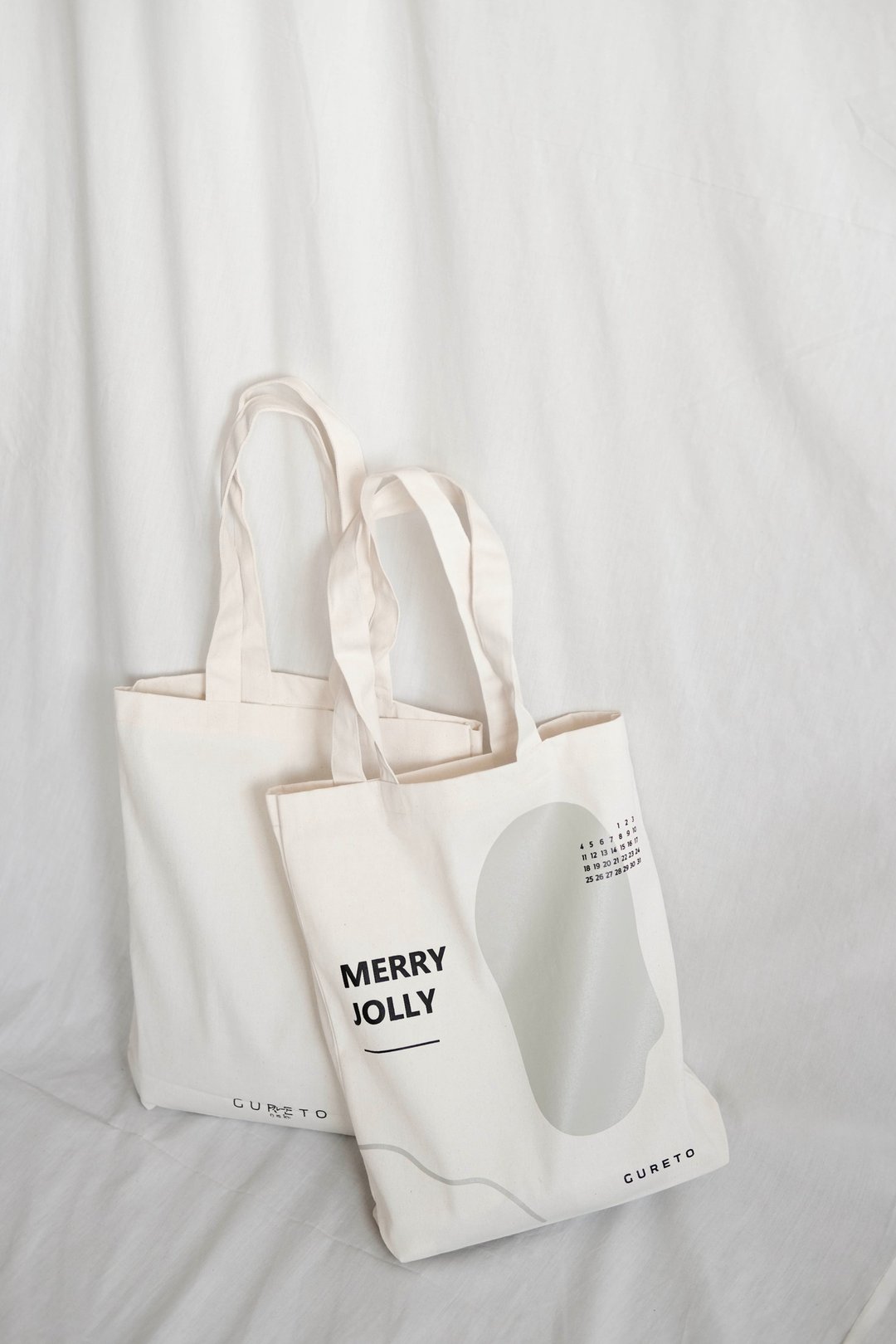 GURETO tote bag : MERRY, JOLLY - 手提包/手提袋 - 棉．麻 白色