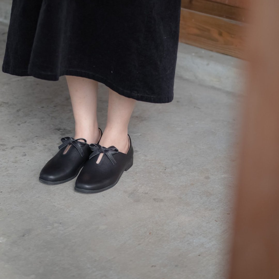 圆角方头蝴蝶结乐福鞋_黑 - 其他女款皮鞋 - 真皮 黑色