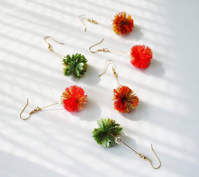 绣线毛球金葱流苏耳环 咖啡金 - 耳环/耳夹 - 绣线 咖啡色