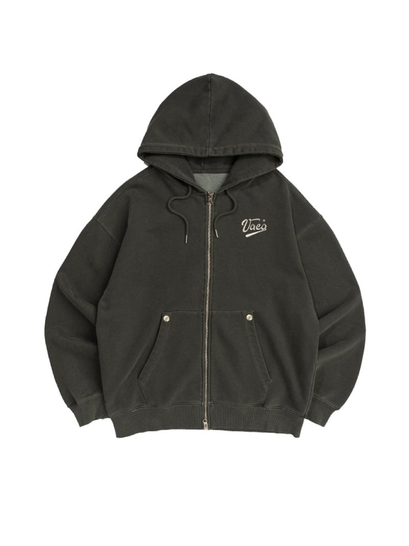 KHAKI STAR LOGO ZIP-UP HOODIE - 中性连帽卫衣/T 恤 - 棉．麻 卡其色